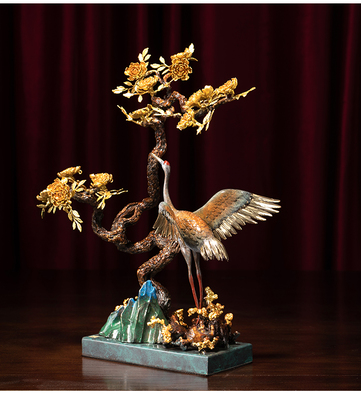 ZBR/朱炳仁&middot;銅 浙江省工藝美術(shù)大師 朱軍岷作品 鶴喜添福之興榮 非遺家居熔銅擺件工藝品